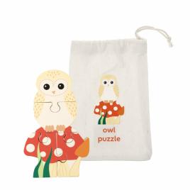 Mini puzzle din lemn bufnita 3d, orange tree toys