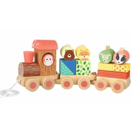 Trenulet din lemn cu forme si animale, orange tree toys