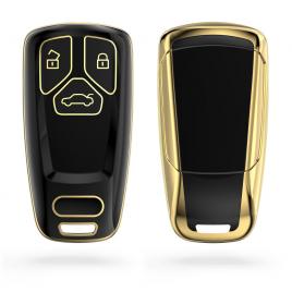 Husa cheie auto pentru audi - 3 butoane - keyless go, silicon, negru / gold, 56004.01