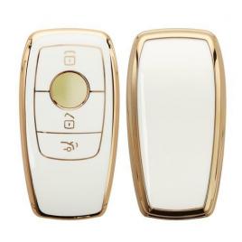 Husa cheie auto pentru mercedes benz smart key, alb/auriu, silicon, 56003.02