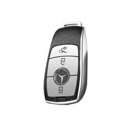 Husa cheie auto pentru mercedes benz design insertii piele , tpu, argintiu/negru