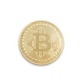 Moneda de colectie bitcoin cu carcasa protectie, aurie
