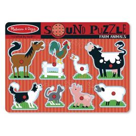 Puzzle de lemn cu sunete animale de la ferma melissa and doug