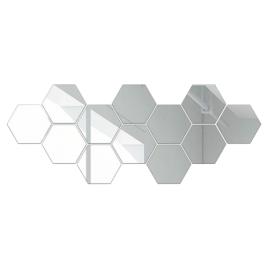 Set 12 oglinzi hexagonale, autoadezive, 15.5 x 17.5 cm, decor de perete