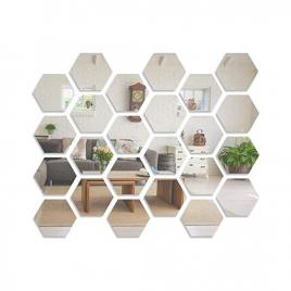 Set 24 oglinzi autocolant, acril, model hexagonal, 126 x 110 x 63mm