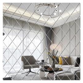 Set 58 oglinzi acrilice autoadezive, model romb, 100x100 cm, silver