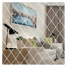 Set 58 oglinzi acrilice decorative autoadezive model romb, dimensiune 100 cm x 100 cm