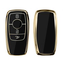 Husa cheie auto pentru mercedes benz - smart key, silicon, negru / gold, 56003.01