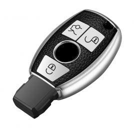Husa argintiu cu insertii piele pentru cheie mercedes benz a b c e gl s gla glk cls class amg w204 w205 w212