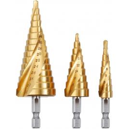 Set 3 capete pentru burghiu, titan/inox, auriu