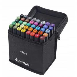 Set 40 markere, cu 2 capete - subtire/gros, 1-6 mm, gentuta depozitare, multicolore