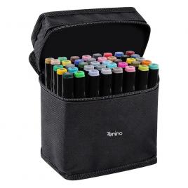 Set 40 markere zenino - geanta de depozitare inclusa, 2 varfuri, culori intense, multicolor