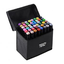 Set 48 markere, geanta de depozitare inclusa, 2 tipuri de varf, pe baza de alcool, culori intense,