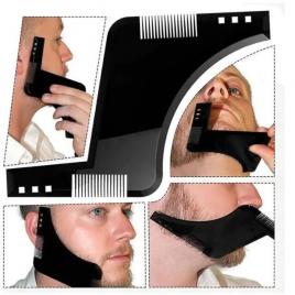 Set pieptan contur barba, gogou�, purta o baveta, sablon pentru modelarea barbii, negru