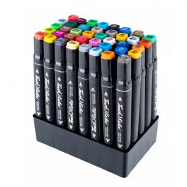 Set de markere impermeabile cu doua varfuri, 40 de culori, 1-6mm, non-toxice