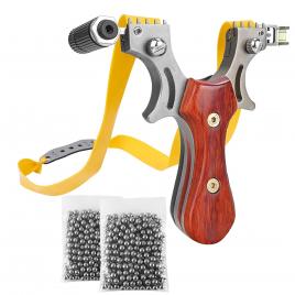 Prastie cu laser ideallstore®, sling queen, metalic, 11.5 cm, cu boloboc, maner lemn, maro, 200 bile 7 mm incluse