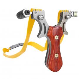 Prastie cu laser, sling queen, metalic, 11.5 cm, cu boloboc, maner lemn, maro