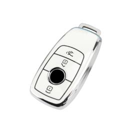 Husa de protectie premium pentru cheie auto, elegance luxury cover key, alb cu argintiu, compatibila cu