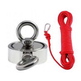 Magnet cu neodim, 350 kg, sfoara cu carabina, 20 m, argintiu/rosu