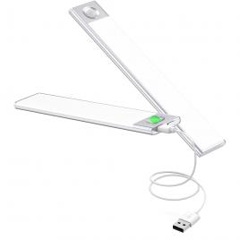 Set 2 lampi LED cu senzor de miscare si reincarcare prin USB, fara fir, cu suport magnetic, pentru dressing, dulap de bucatarie, baie, hol, scari, portabila, lumina calda, ultra-subtire, 20cm