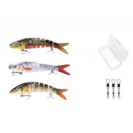 Set 3 naluci tip vobler FISHINGBOX MAKE FISHING BETTER pentru pescuit la stiuca, somn, salau, pastrav, kit momeli spinning 3 bucati, 14cm 27g, model 2
