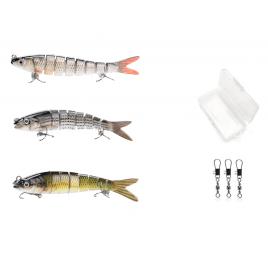 Set 3 naluci tip vobler FISHINGBOX MAKE FISHING BETTER pentru pescuit la stiuca, somn, salau, pastrav, kit momeli spinning 3 bucati, 14cm 27g, model 3