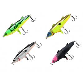 Set 4 Voblere cu coada rotativa 360 grade cu 3 sectiuni 11cm 24g, articulatii multiple, momeala bionica pentru apa dulce si sarata, ochi 3D si 2 acore triple, naluca cu scufundare lenta, model 5