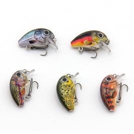 Set 5 voblere pescuit la clean, biban pastrav, 2g, 28mm, FISHINGBOX MAKE FISHING BETTER, naluci de suprafata, culori naturale, model 2