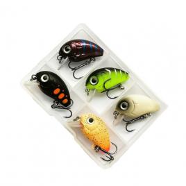 Set 5 voblere pescuit la clean, pastrav si biban, FISHINGBOX MAKE FISHING BETTER, 2g, 28mm, scufundare lenta, multicolor, culori naturale, model 1