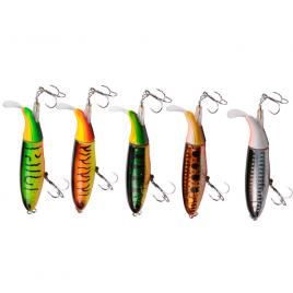 Set 5 voblere whopper plopper FISHINGBOX MAKE FISHING BETTER, coada rotativa, pescuit la stiuca, clean, salau, floating, plutitor, multicolor, 10cm, 13g