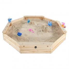 Cutie hexagonala din lemn pentru nisip giant 150x150 cm cu bancute si prelata
