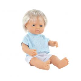 Papusa baiat caucazian blond 38 cm cu tricoul bleu, corp parfumat, colectia my friends and me