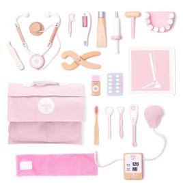 Set de joaca doctor din lemn 18 piese roz umu toys