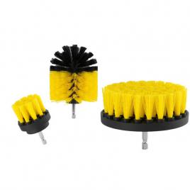 Set 3 perii curatare, cu adaptor pentru bormasina/autofiletanta, galben/negru