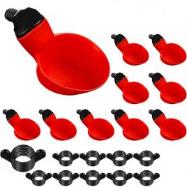 Set de 10 adapatoare automata pasari, cafuneplus�, gaini, cu spiral de gaurire, plastic, rosu
