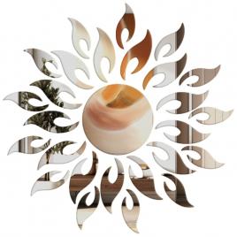 Oglinzi, model soare, argintiu, acrilice, autoadezive pentru decor si design interior, 27 piese
