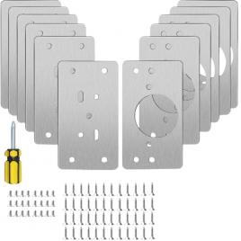 Set 12 placi de reparare balamale/72 suruburi, kit complect inchidere lenta, inox, 9x5 cm, argintiu
