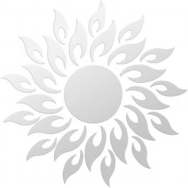 Set 27 oglinzi acrilice din pvc, autoadezive pentru decorarea peretilor, soare cu 26 de raze, argintiu