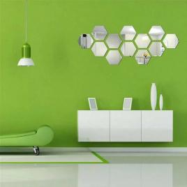 Set 3 oglinzi acrilice decorative hexagonale, model l, 12x11x6.5cm, autoadezive