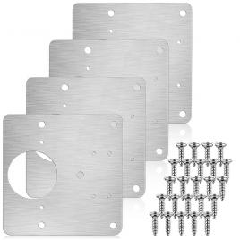 Set 4 elemente de reparare balamalei, inox, suruburi, 5 gauri, 90x90 mm, argintiu