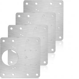 Set 4 x placa de fixare pentru repararea balamalei, otel inoxidabil, 9 x 9 cm, argintiu