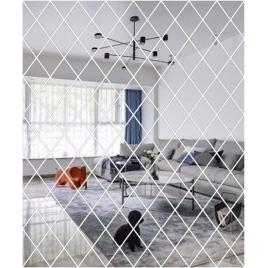 Set 58 oglinzi acrilice din pvc, in forma de romb, autoadezive pentru decorarea peretilor, 100 x 100 cm,