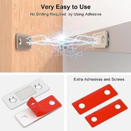 Set de 4 inchizatoare magnetice slim, aewoyad, cu suruburi, magneti pentru usa dulap, 4 x1.7x0.35cm, argintiu
