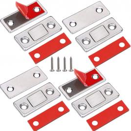 Set de 4 inchizatoare magnetice slim, cu suruburi incluse pentru usi si sertare, pentru usa dulap, argintiu,