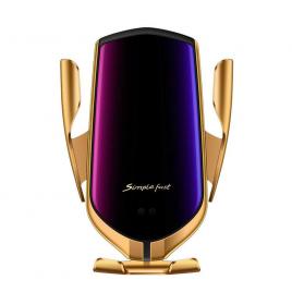 Suport auto cu incarcare rapida wireless ideallstore®, vrumvrum friend, plastic, universal, senzor infrarosu, 13 cm, auriu