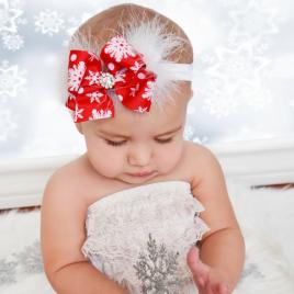 Bentita fetite cu fundita rosie si fulgi (marime disponibila: 0-12 luni)