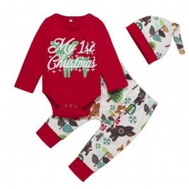 Costumas din 3 piese cu body rosu - my 1st christmas (marime disponibila: 0-3