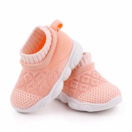 Mocasini roz banan tip adidas cu talpa antiderapanta (marime disponibila: