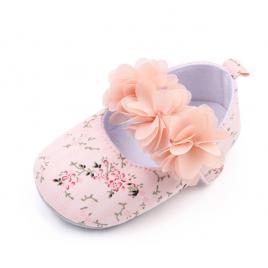 Pantofiori roz cu floricele imprimate (marime disponibila: 3-6 luni (marimea 18