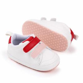 Adidasi albi cu barete rosii si roz (marime disponibila: 3-6 luni (marimea 18